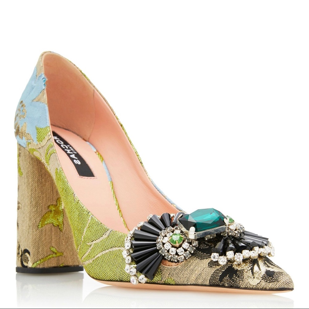 ROCHAS Paris Brocade embellished pointy pumps 38
